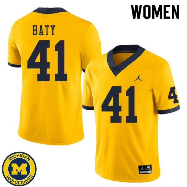 Womens Michigan Wolverines #41 John Baty Yellow High School Jersey